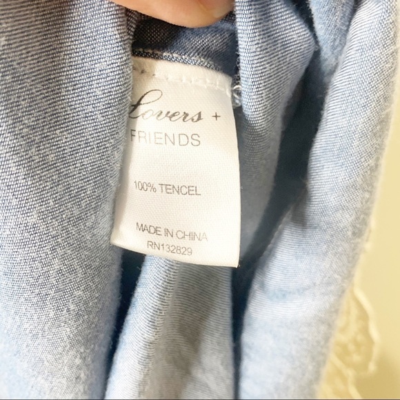 Lovers & Friends Blue Chambray Denim Lace Cutout Tie Front Saffron Midi Dress - Picture 9 of 9